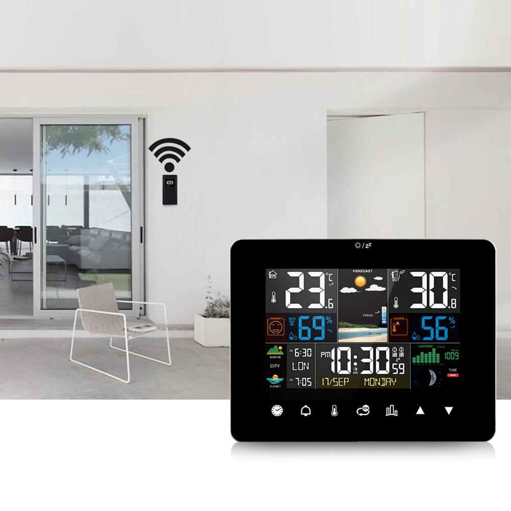 Wireless Weather Station with Humidity Atomic Clock Air Pressure Color Display Digital Forecast Station for Patio House