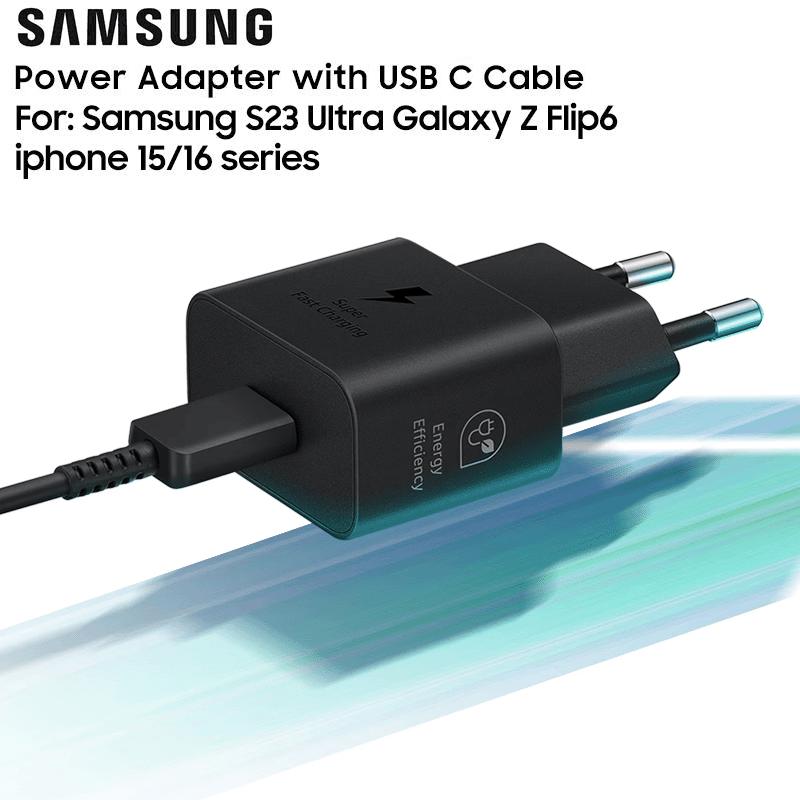 Оригинальный адаптер питания SAMSUNG с кабелем USB C 3A для быстрой зарядки iPhone 15 16 серии S23 Ultra S22 S24 Z Flip6 Flip5 Fold6