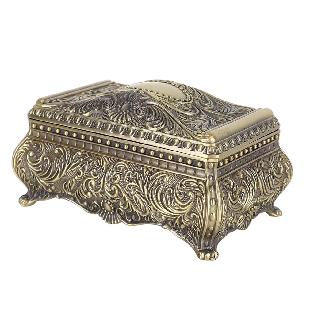 Металлическая шкатулка для украшений Прямоугольная шкатулка для хранения безделушек Винтажная шкатулка для украшений для женщин девушек на день рождения Рождество