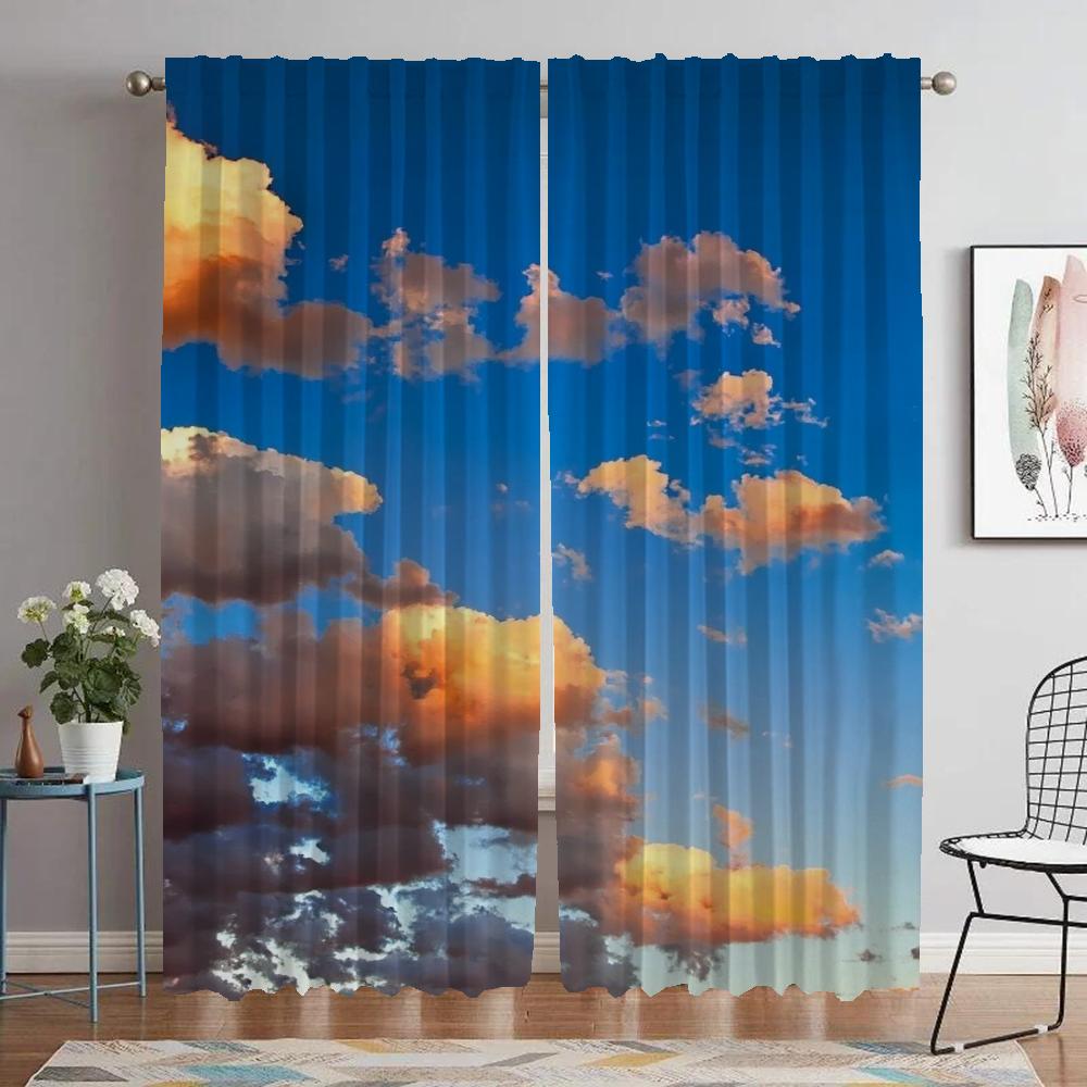 Shades Cloud Tulle for Bedroom Home Interior Curtains for Living Room Curtain Kitchen Curtains 2 Pieces Partition Blackout Child