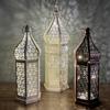 LED Wind Lamp Decorative Moroccan Style LED Iron Lantern with Hollow Pattern for Romantic Room Decoration