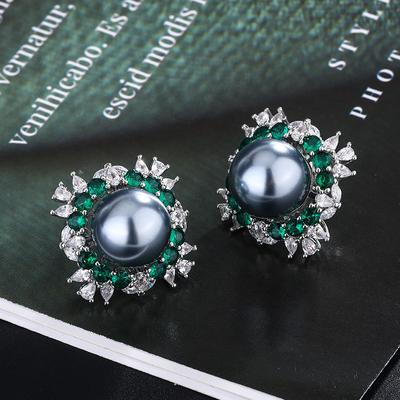 Изумрудные ювелирные изделия Court Vintage Color Treasures Pearl Platinum Grey Бусины Серебряные игольчатые серьги ожерелье
