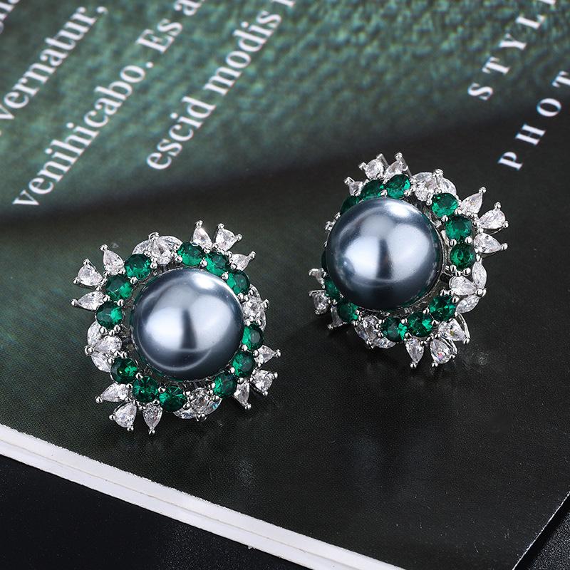 Изумрудные ювелирные изделия Court Vintage Color Treasures Pearl Platinum Grey Бусины Серебряные игольчатые серьги ожерелье
