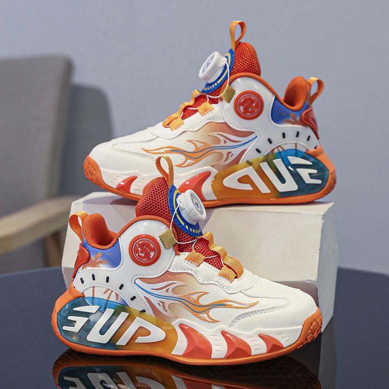 Детские баскетбольные кроссовки на кнопках, кроссовки с фрикционным звуком, весенне-осенние, с кожаным верхом, тренировочная обувь для мальчиков и девочек, новые кроссовки для бега