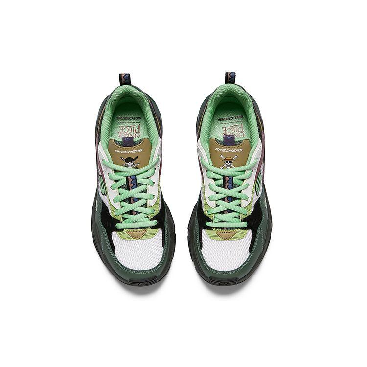 Skechers Stamina V2 Коллаборация One Piece Цвет Зоро Кожаные Низкие Кроссовки на Шнуровке Папины Кроссовки Женские Кроссовки Зеленый 896034-BKMT
