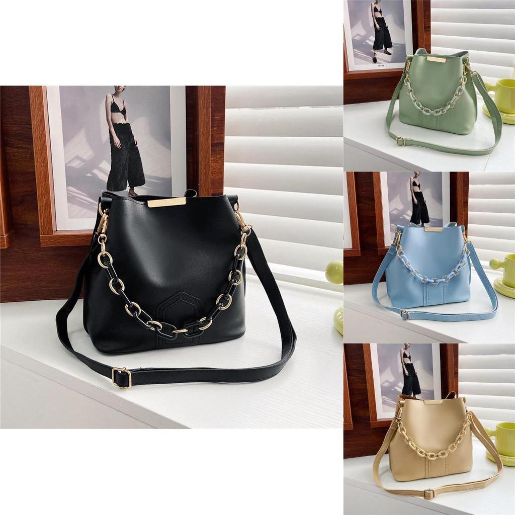 Chic Khaki Green Blue Black Yellow Brown Pu Material Women's Bucket Bag For Spring