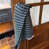Mushroom Nuonuo: Women's Striped Black Wool Scarf - Double-Sided for Autumn/Winter Warmth & Style