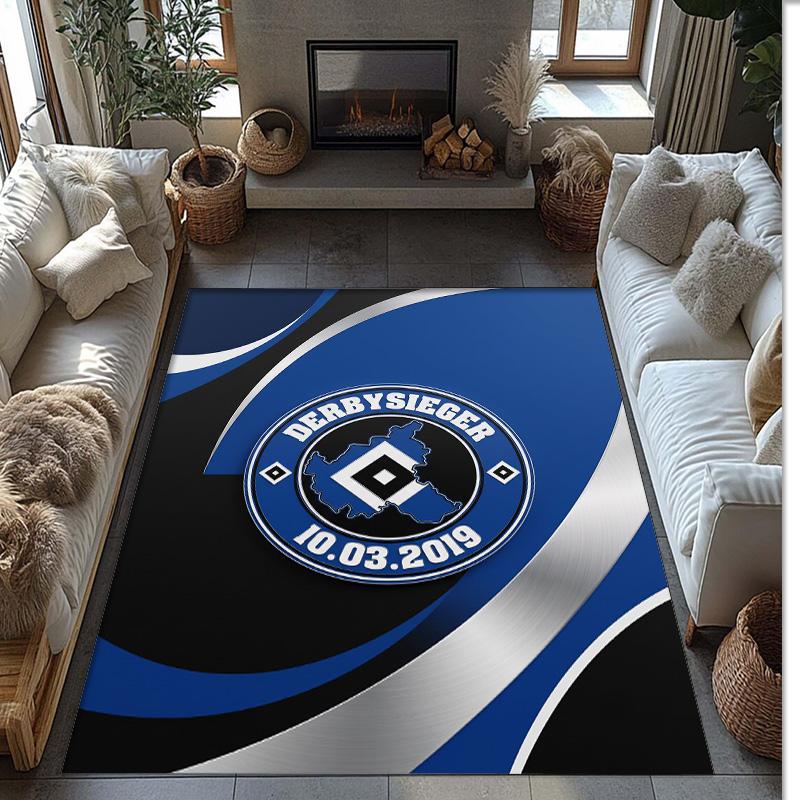 Hamburger SV Football Print Crystal Velvet Rug, Comfortable Water Absorbent Non Slip Indoor Floor Carpet