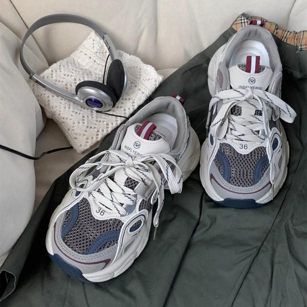 2025 Spring Women's Casual Thick-Soled Mesh Sneakers - Height-Increasing, Versatile, Breathable Dad Shoes