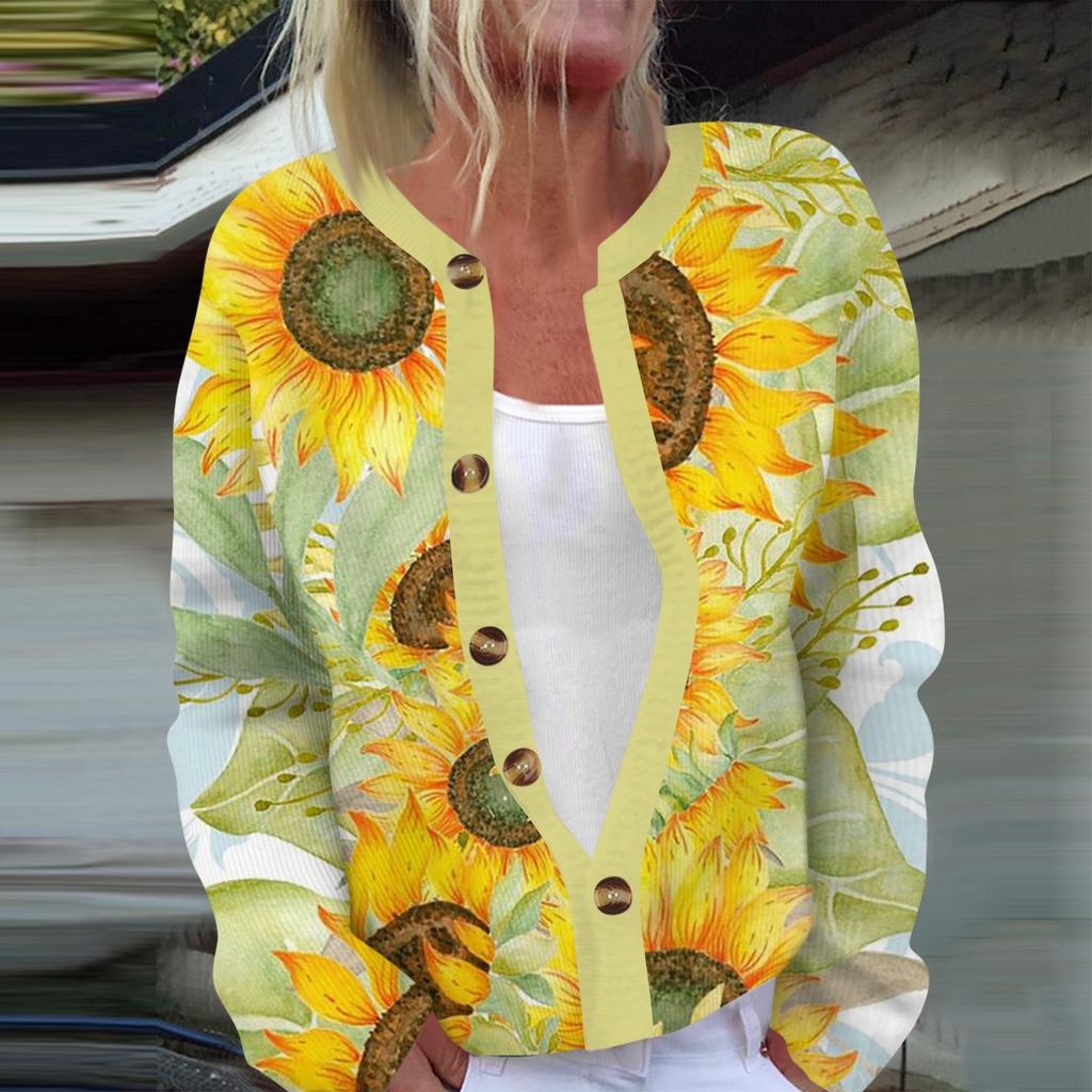 Women's Fashion Long Sleeve Christmas Snowman Snowflake Print Jacket Cardigan