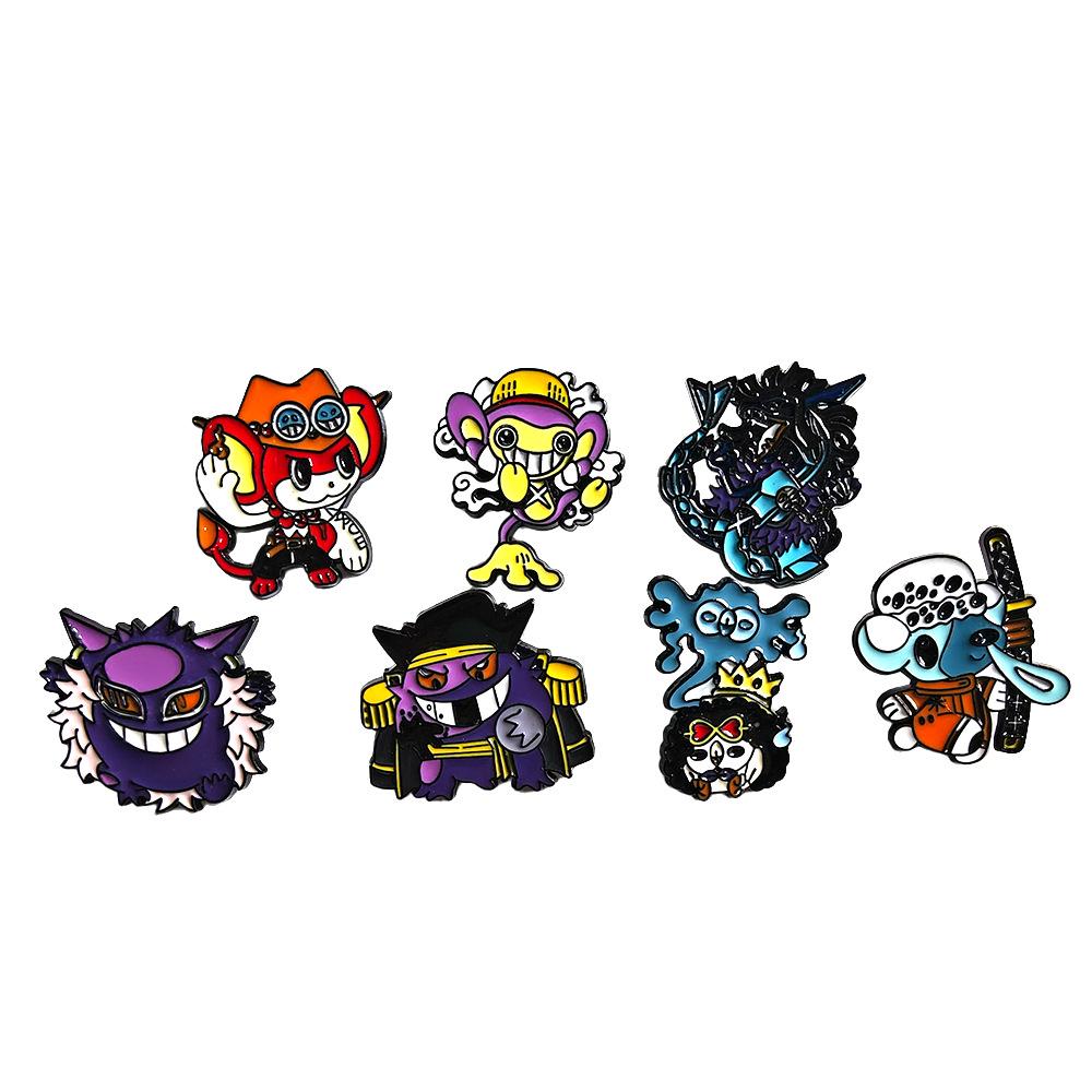 Металлическая брошь-значок в стиле японского аниме Pokemon & One Piece - Дизайн Луффи и Генгара