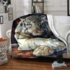 1pc White Tiger Print Blanket Lightweight Blanket Throw Blanket For Sofa, Bed, Travel, Camping, Livingroom, Office, Couch, Chair yy251010047