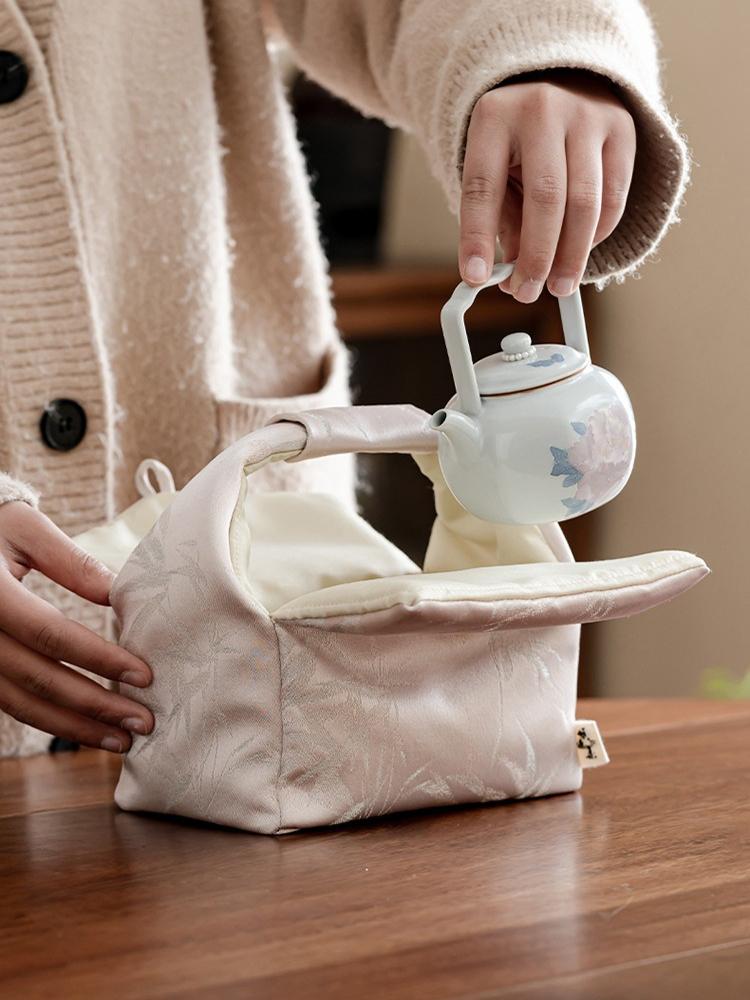 Вышитый парчой бамбуковый чайный набор, сумка для хранения, портативные дорожные сумки для хранения, посуда для напитков, чайная посуда, китайские традиционные грелки для чая