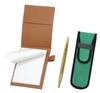 Мини-блокнот из переработанной коровьей кожи цвета мокко с тканевым пеналом, набор из зеленых, элегантных золотых шариковых ручек LS022PM-NK02G-DS2
