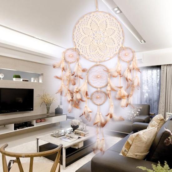 5 Rings Feather Dream Catcher Home Wall Hanging Decoration Ornament Craft