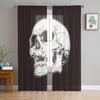 Black Skull Faces Bones Art Curtain For Living Room Transparent Tulle Curtains Window Sheer For The Bedroom Accessories Decor