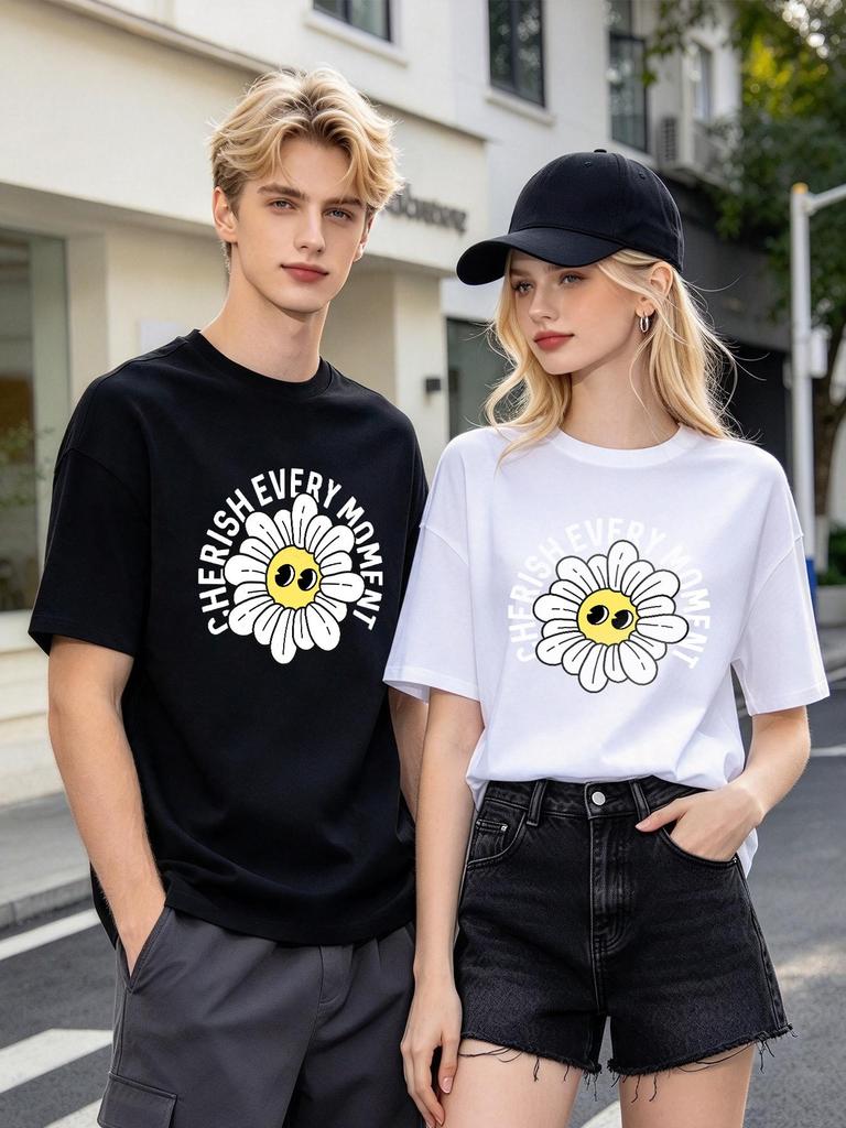 Funny Daisy Print Casual T Shirt Soft Comfy Daily Wear for Men Women Summer