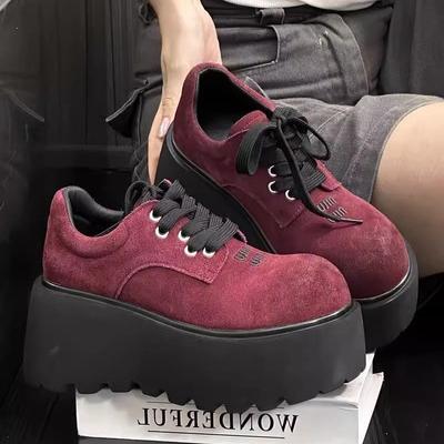 Матовые туфли из коровьей кожи на толстой подошве, маленькие кожаные туфли, женские ретро, полированные, с круглым носком, на шнуровке, маленькие лоферы на небольшой платформе