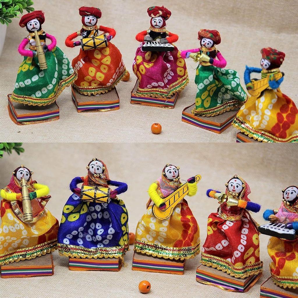 New Rajasthani Multicolor Musician Bawla Puppets Idol, Set of 10, (5 Male & 5 Female)