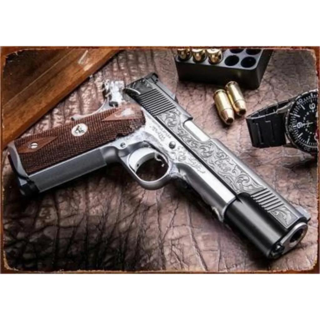 Vintage Neue Pistole HD Zinn Malerei Metall Zeichen Poster Nach Hause Wohnzimmer Bar Club Party Mann Höhle Kunst Wand Dekoration