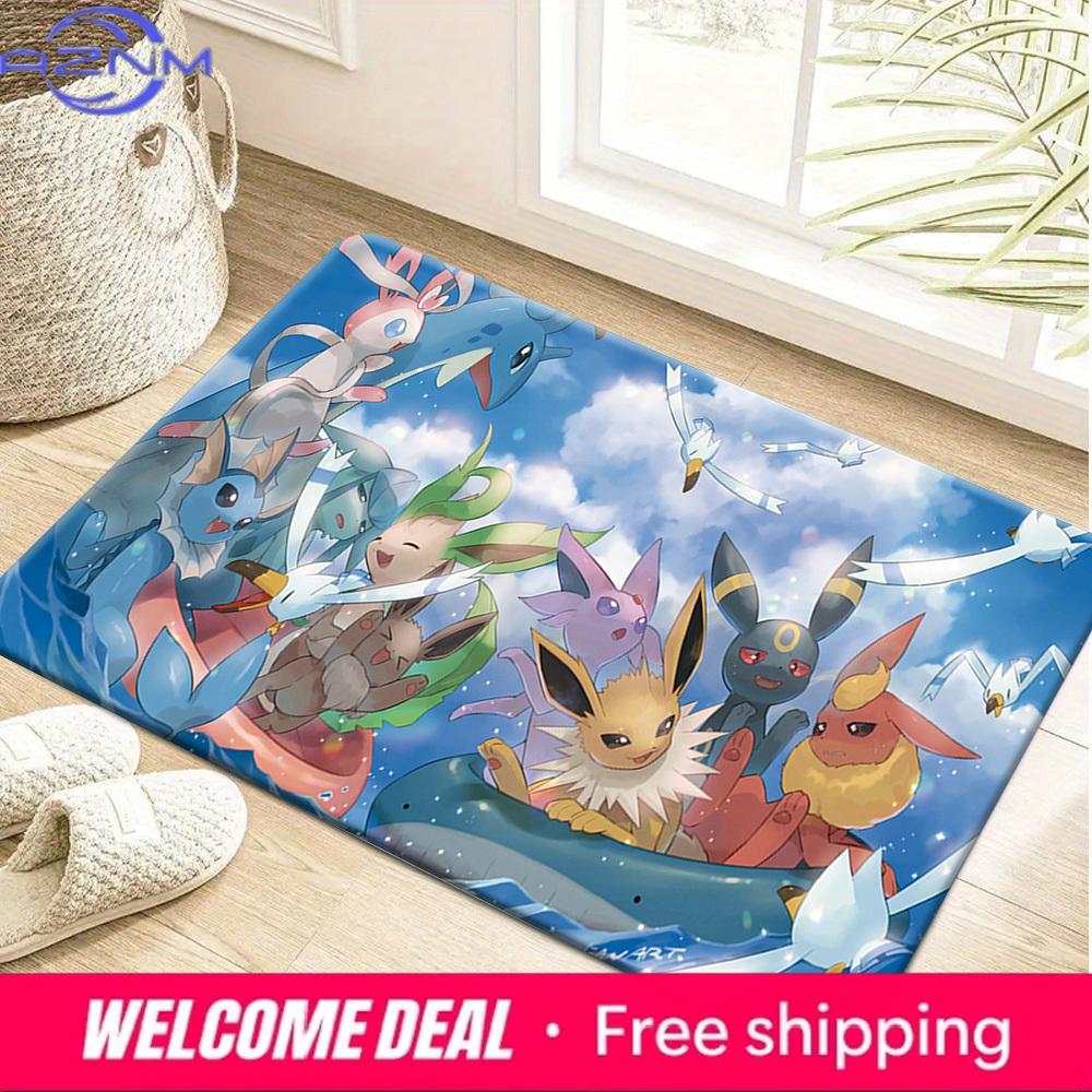 Pokemon Eeveelutions Summer Adventure Print Non-slip Doormat, Soft Absorbent Floor Rug for Home Decor