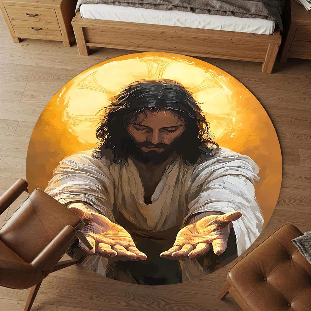 1PC Devout Light Hands Round Chair mat Area Rug - Non-Slip, Floor Mat for Office, Bedroom, home decor Christmas Gift c0528122