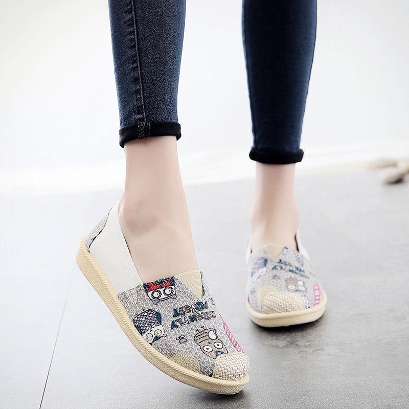 Женская обувь из парусины, новые летние дышащие повседневные туфли на плоской подошве из конопли, женские туфли в корейском стиле с рисунком рыбака, мюли