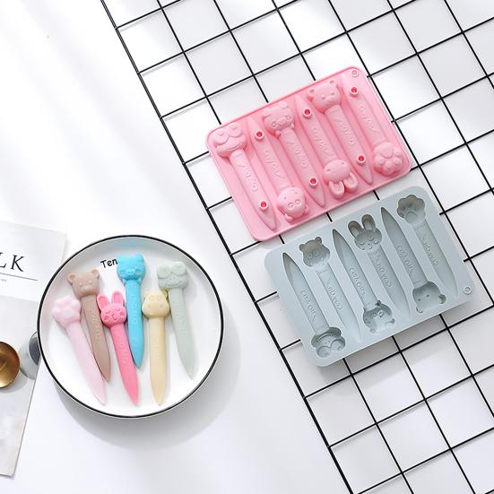 6 Cavity Simple Operation Chocolate Mold High Temperature Resistance Practical Cartoon Animal Theme Crayon Shape Baking Stencil
