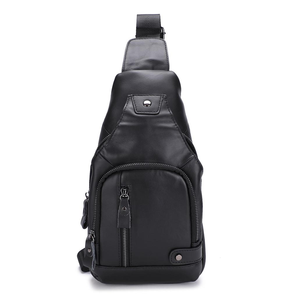 Genuine Leather Men's USB Charging Chest Bag - Business Casual Single Shoulder Messenger Bag
