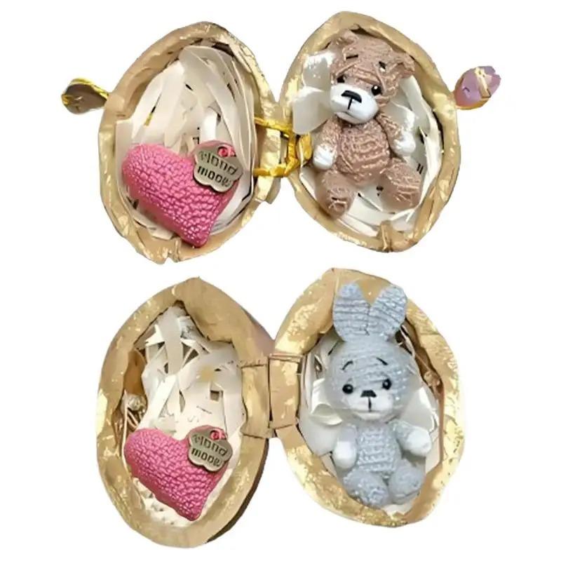 Вязаное крючком животное из ореховой скорлупы ручной работы кролик медведь вязаное животное с сердцем вязаная кукла забавная фигурка домашний декор на Пасху