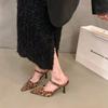 Women's Single Shoes Summer and Autumn Sexy Leopard Pattern Pointed Thin Heel Open Heel High Heel Wrapped Sandals for Women 2025