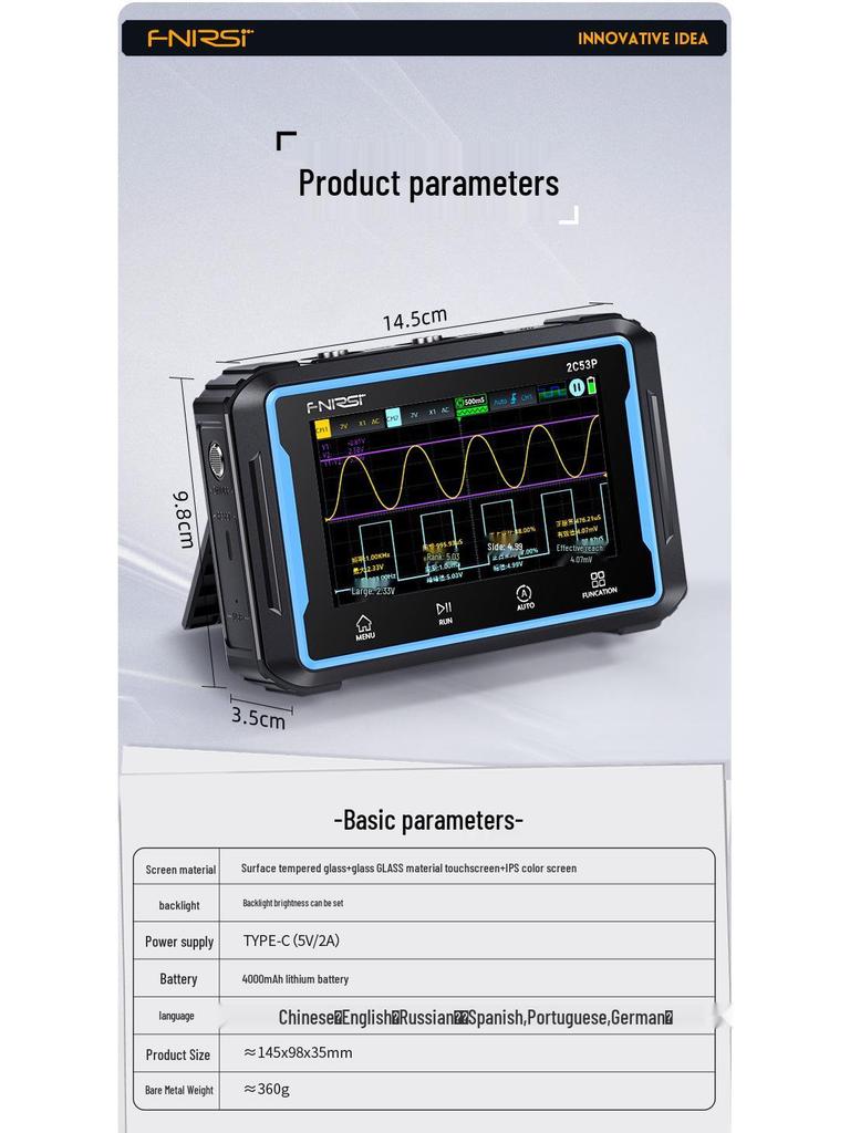 FNIRSI-2C53P: Двухканальный цифровой осциллограф, 4,5-разрядный мультиметр и генератор сигналов 3-в-1
