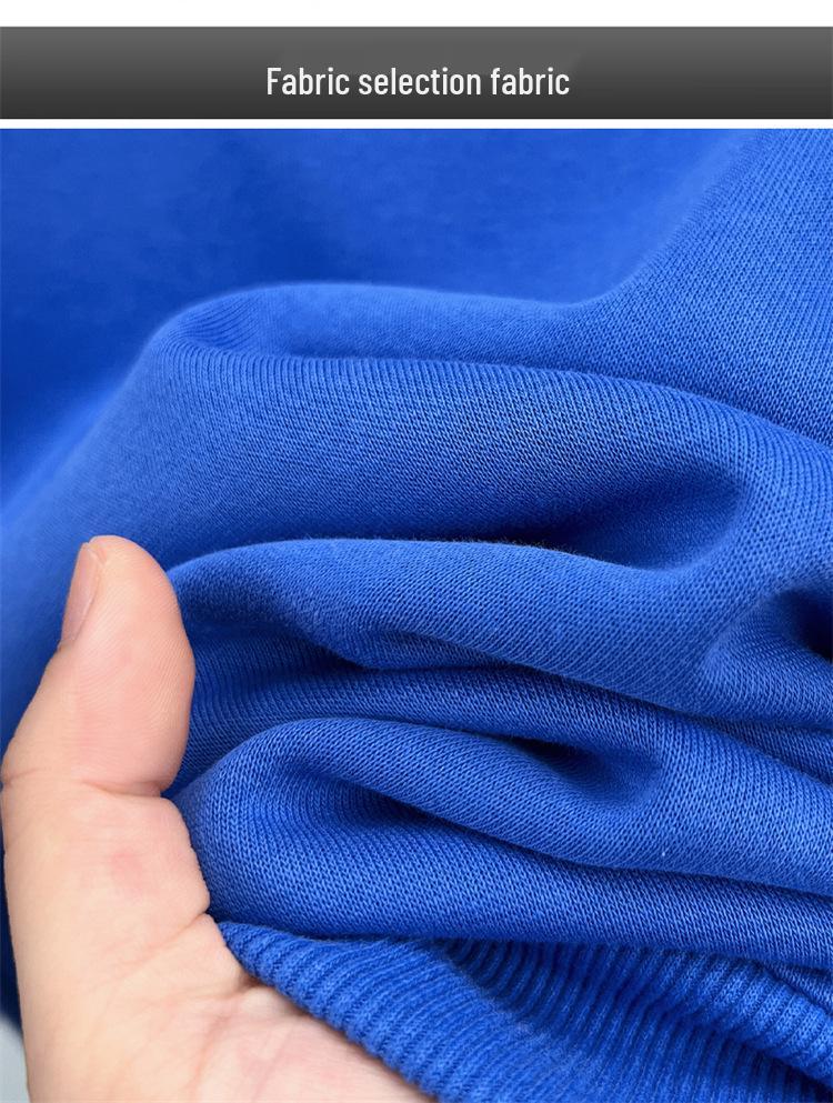 High-End Men's Royal Blue Embroidered Sweatshirt, Round Neck, Velvet-Lined for Autumn/Winter Warmth