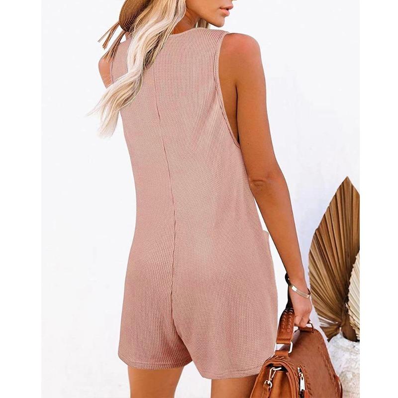 Женский свободный комбинезон с V-образным вырезом, короткий свободный комбинезон без рукавов, широкий комбинезон, однотонный повседневный