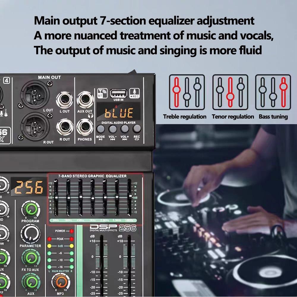 256DSP Outdoor USB Sound Card Home KTV Bluetooth 4/6 Channel Mixer Professional Mixer Audio System 16 Digital Reverberation
