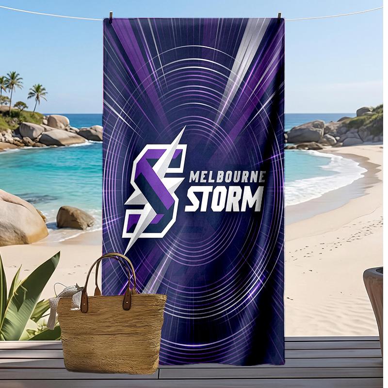 Пляжное полотенце с принтом Melbourne Storm Мягкое Портативное Быстросохнущее?Сухое полотенце для бассейна, летнего отпуска, активного отдыха на природе