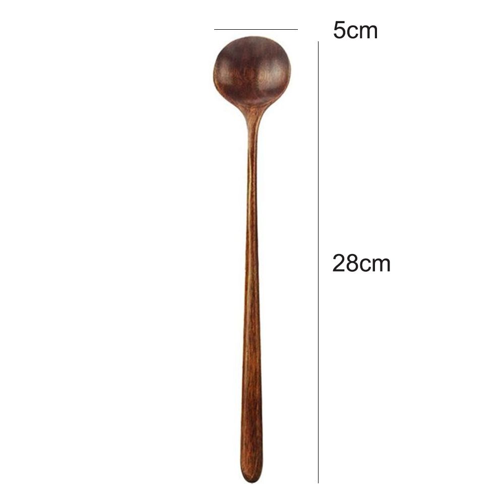 Korean Style Wooden Long Handle Tableware Round Cooking Supplies Kitchen Utensil Spoons Soup Spoon