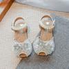 Босоножки для девочек, милые кружевные банты, детские туфли принцессы для танцев, босоножки с открытым носком, лето 2025, новая детская обувь для платья для свадебной вечеринки