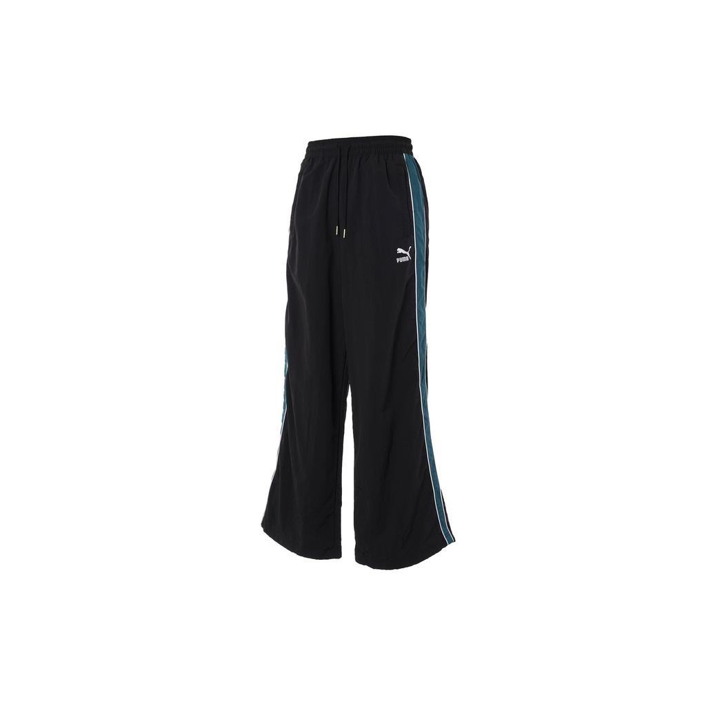 Puma Logo Pattern Spliced Outdoor Straight Loose Fit Retro Sports Long Pants Unisex Pants Black 629046-01
