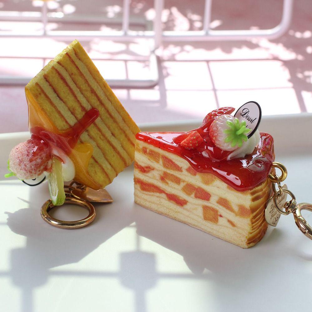 Simulation Food Shape Strawberry Mille-Crêpe Cake Keychain Stress Relief Stress Toy Birthday Gift