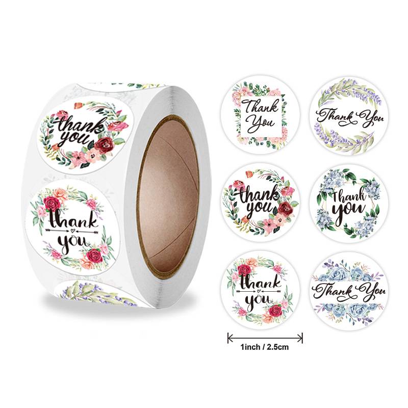 Около 500 шт. этикетки ручной работы в рулоне с цветами, наклейки «спасибо», скрапбукинг для украшения подарка, канцелярские наклейки, наклейка с печатью, этикетка