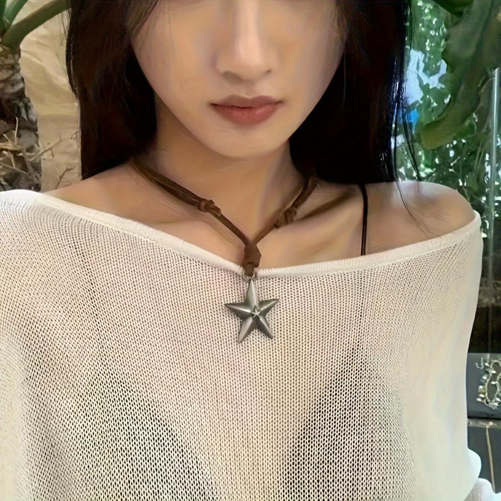 Деревенский шнур из искусственной кожи в стиле панк-звезда, кулон, ожерелье для женщин, регулируемый шнурок, стиль хип-хоп, минималистичный длинный ювелирный подарок