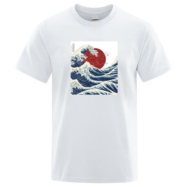 Футболки унисекс с принтом Fukushima Sun Waves Ukiyo E, удобные свободные футболки, модные дышащие топы, винтажные брендовые футболки унисекс