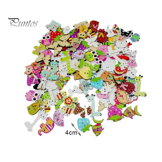 Puntos мультфильм экологически чистые деревянные 50 шт./сумка пуговицы с животным узором вязание пуговицы для одежды