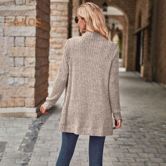 Женская куртка-свитер с ажурным шитьем, трикотажное однотонное пальто, свободное теплое с длинными рукавами, для поездок на работу, свиданий, весна, осень, зима, верхняя одежда