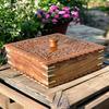 22 Cm Sheesham and Teakwood Dry Fruit Box 4 Partition Handmade Hand Carving Carved Lid Glass Lid Square Shape