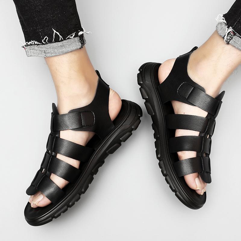 Модные модные летние пляжные мужские сандалии из натуральной кожи для прогулок на открытом воздухе, противоскользящие, пляжные, спортивные сандалии на платформе для мужчин