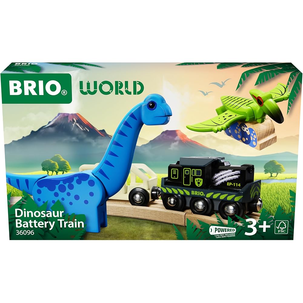 Деревянный поезд-динозавр Brio на батарейках 36096 Игрушка для детей от 3 лет Обучающее транспортное средство