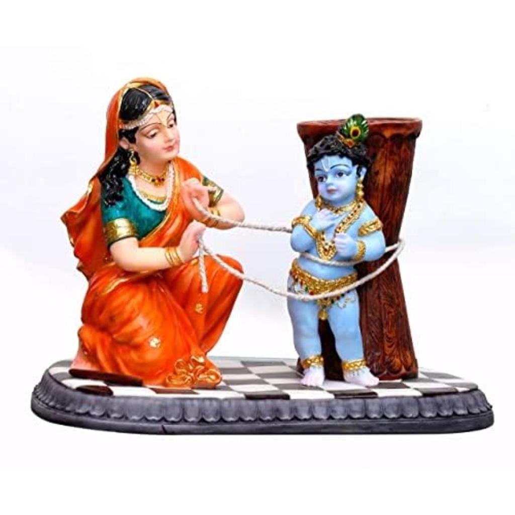 Hindu God Maa Yashoda Binding Lord Krishna Idol Sculpture Statue Figurine Resin, 50 cm, 7.5 cm