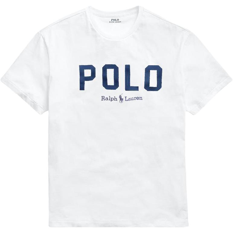 Polo Ralph Lauren SS23 Футболка с принтом логотипа-буквы, с круглым вырезом, с коротким рукавом, мужская, белая 710852249-002